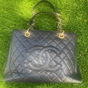 Authentic Black Chanel Grand Shopper Caviar Tote Bag
